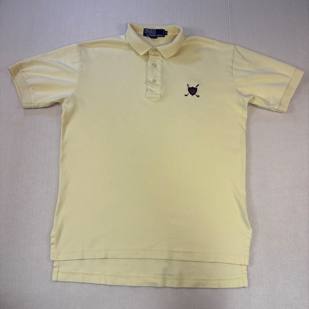 Polo Ralph Lauren Mens Small Yellow Golf Crest‎ Cotton Short Sleeve Polo Shirt